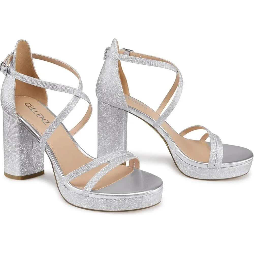 Women's Pink-Glitter Sandal Stylish Comfortable Chunky Blocked Strappy Heel Shoe